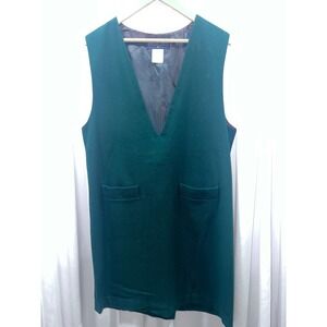 Herman Geist Vintage Forest Green 100% Wool V-Neck Vest Dress Tunic Size 12